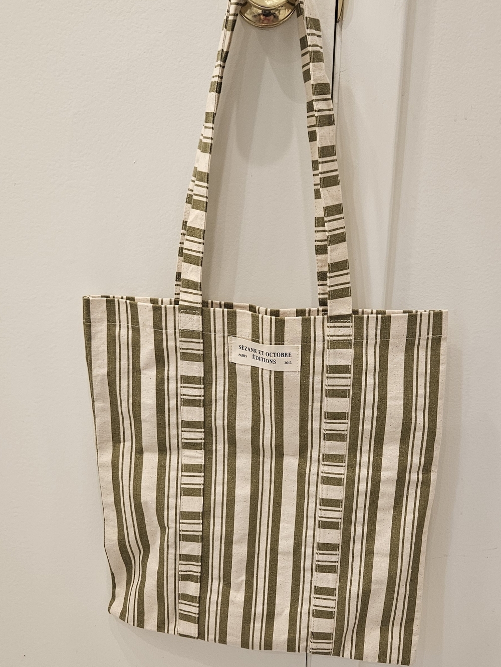 New Sezane Olive Stripe Canvas Tote Bag